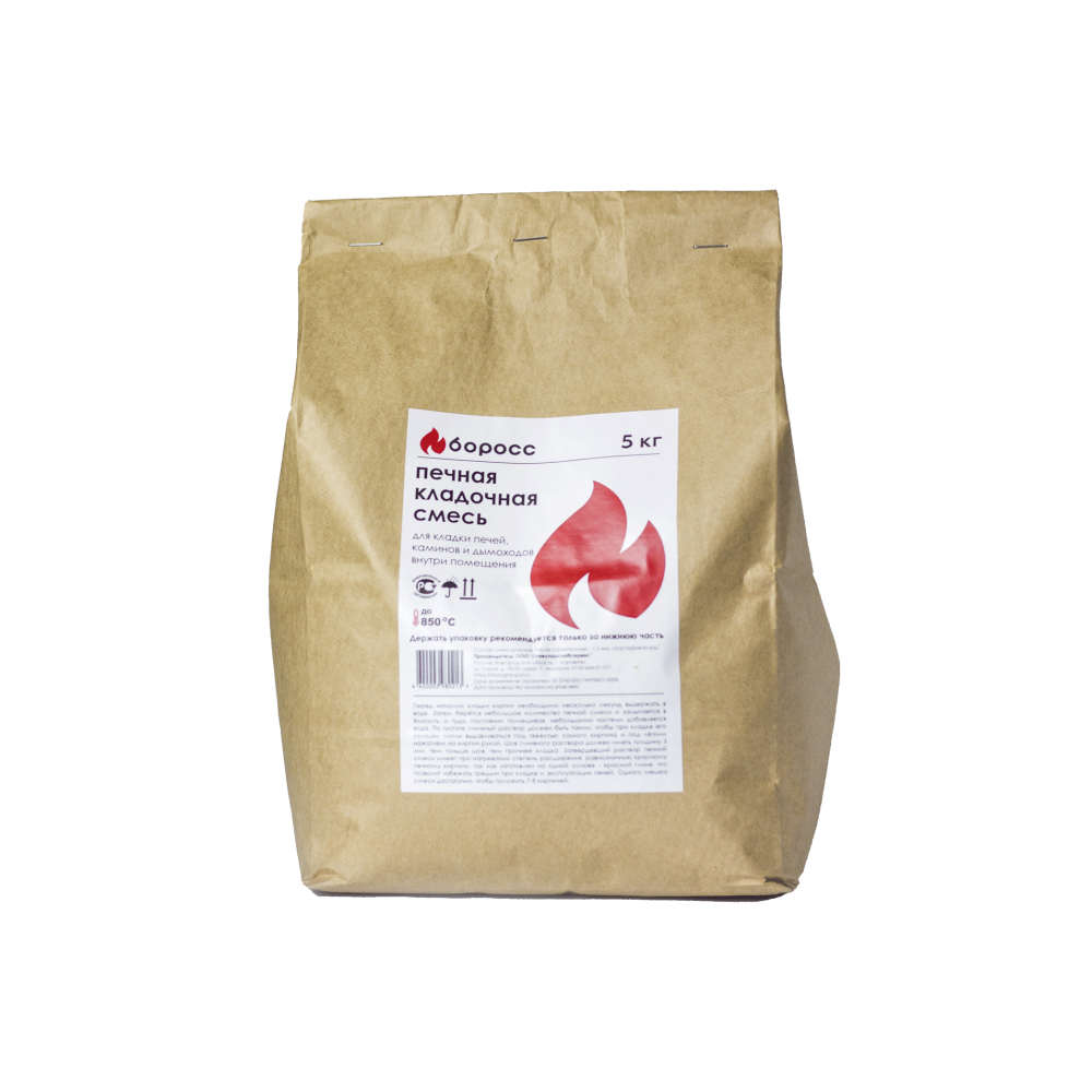 Раствор кладочный огнеупорный печной БоРосс 850 °C красный мешок 5 кг Раствор кладочный огнеупорный печной БоРосс 850 °C красный мешок 5 кг