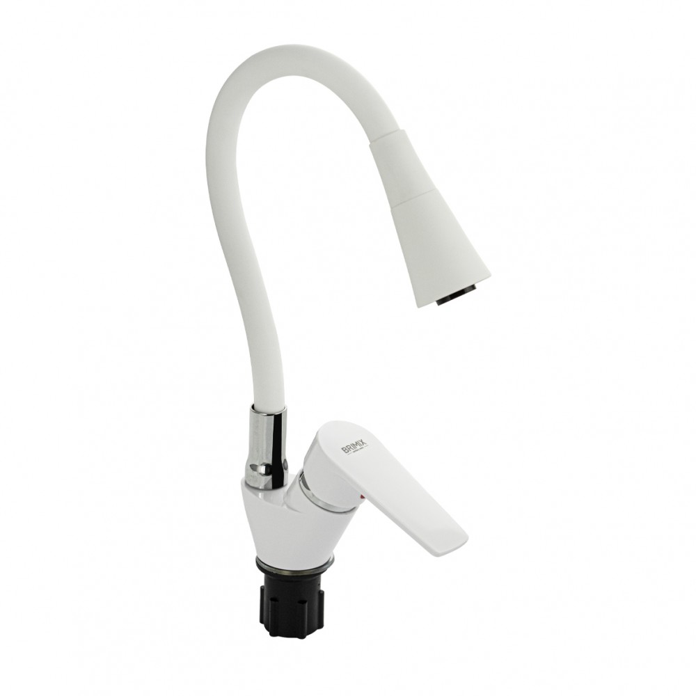 Смеситель для кухни BRIMIX с гибким изливом из АБС пластика белый 5907  Смеситель для кухни BRIMIX с гибким изливом из АБС пластика белый 5907