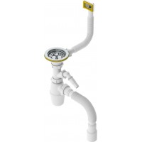 Сифон для мойки бутылочный 3 1/2 х 40 с нерж. чашкой квадратным переливом,отводом Сандесант B0136-АК