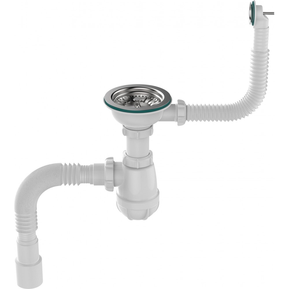 Сифон для мойки бутылочный 3 1/2 х 40 с нерж. чашкой круглым переливом Aquant B0139-20-MR