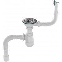 Сифон для мойки бутылочный 3 1/2 х 40 с нерж. чашкой круглым переливом Aquant B0139-20-MR