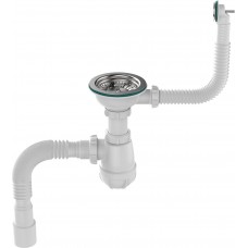 Сифон для мойки бутылочный 3 1/2 х 40 с нерж. чашкой круглым переливом Aquant B0139-20-MR