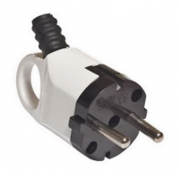 Вилка 16А 250В угловая с кольцом с/з белая (Е2226)