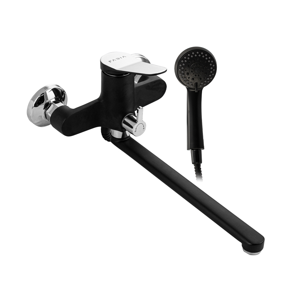 Смеситель для ванны FABIA с длинным изливом черный с хромом 9672 Смеситель для ванны FABIA с длинным изливом черный с хромом 9672