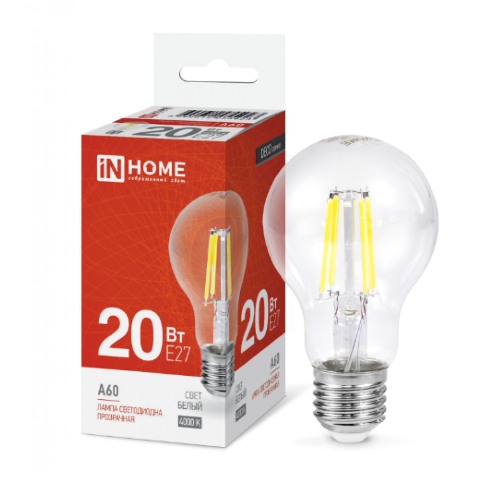 Лампа светодиодная LED 20 Вт, 220В, E27, 4000К DECO
