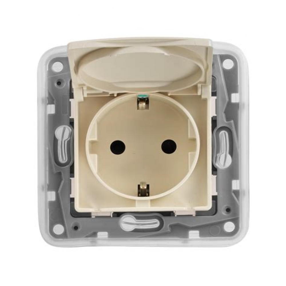 Розетка 1-я с/з скрытой установки слон. кость шуко без рамки IP44 Legrand 672332 