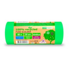 Мешки для мусора    60л. 20шт. 60х80см,25мкм зеленые Pure Ecology био (15) bio602022