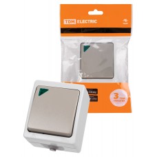 Выключатель 1-кл. с подсветкой открытой установки IP54 10А серый "Вуокса" TDM SQ1803-0004