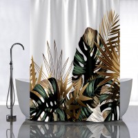 Шторка для ванной Тропические листья с золотом фотопечать180х180 01-111