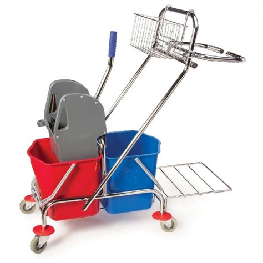 Тележка уборочная 2-х ведерная с отжимом(2ведра по 23л,хром.рама) 923-145