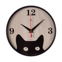 Часы настенные круг d=19,5см, корпус черный, "Котёнок" 2019-003