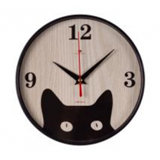 Часы настенные круг d=19,5см, корпус черный, "Котёнок" 2019-003