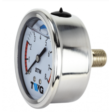 Манометр гидрозаполненный аксиальный 0-8 бар 63мм 1/4" TWG PG 0-8-014C R 