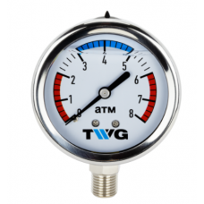 Манометр гидрозаполненный радиальный 0-8 бар 63мм 1/4" TWG PG 0-8-014S- Rp