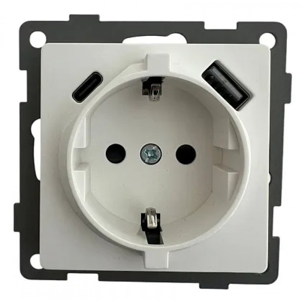 Розетка 1-я с/з с шторками с USB и TYPE C (5В, 2.1А) белая U1A-011 SoftTouch AWS