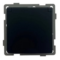 Розетка 1-я с крышкой с/з с шторками чёрная U2B-012 SoftTouch AWS