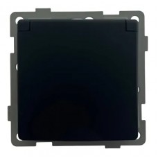 Розетка 1-я с крышкой с/з с шторками чёрная U2B-012 SoftTouch AWS