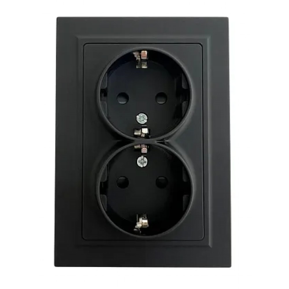 Розетка 2-я с/з с шторками чёрная U2B-022 SoftTouch AWS Розетка 2-я с/з с шторками чёрная U2B-022 SoftTouch AWS