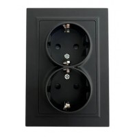 Розетка 2-я с/з с шторками чёрная U2B-022 SoftTouch AWS