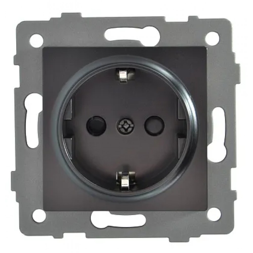 Розетка 1-я с/з с шторками чёрная A-022B AWS Розетка 1-я с/з с шторками чёрная A-022B AWS