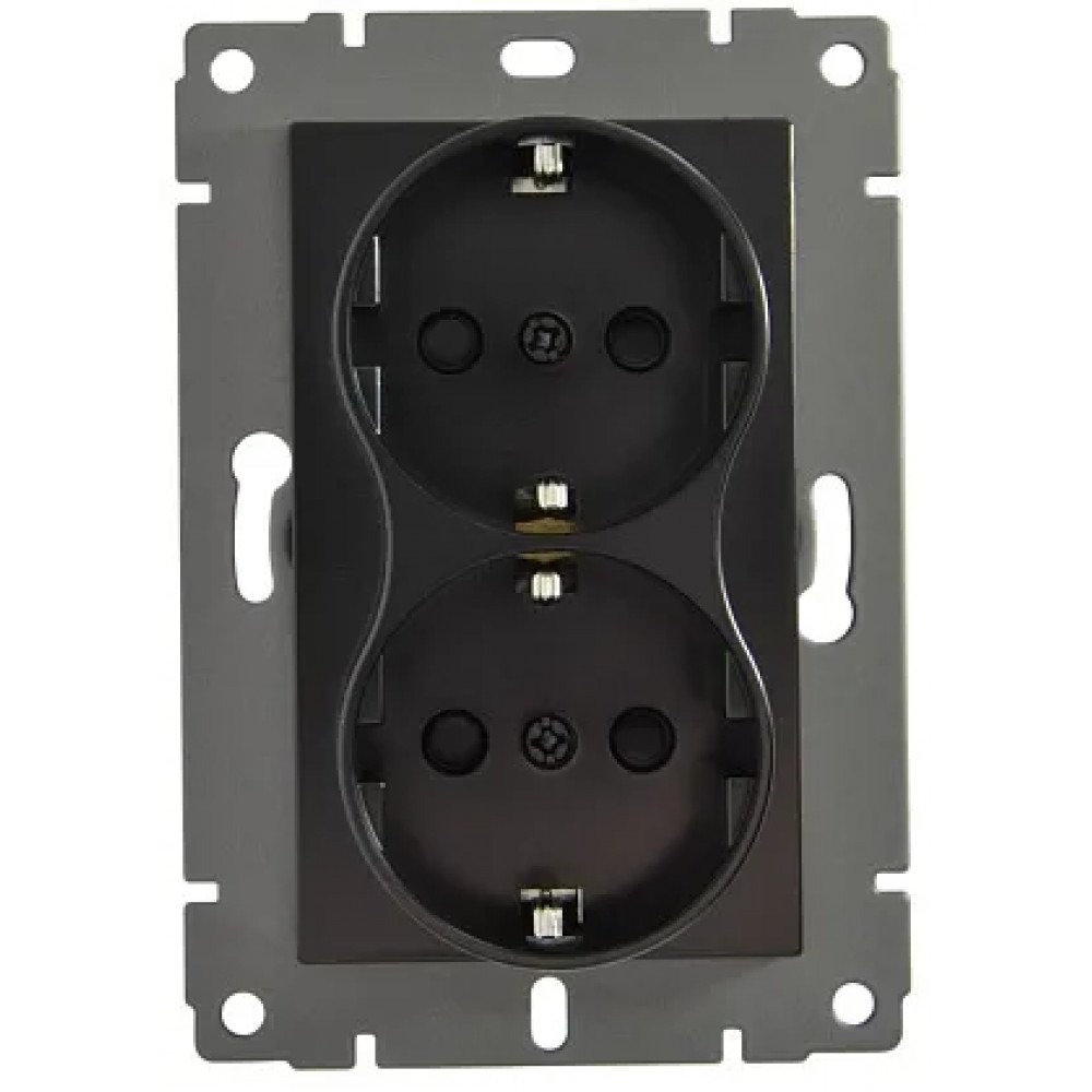 Розетка 2-я с/з с шторками чёрная A-041B AWS