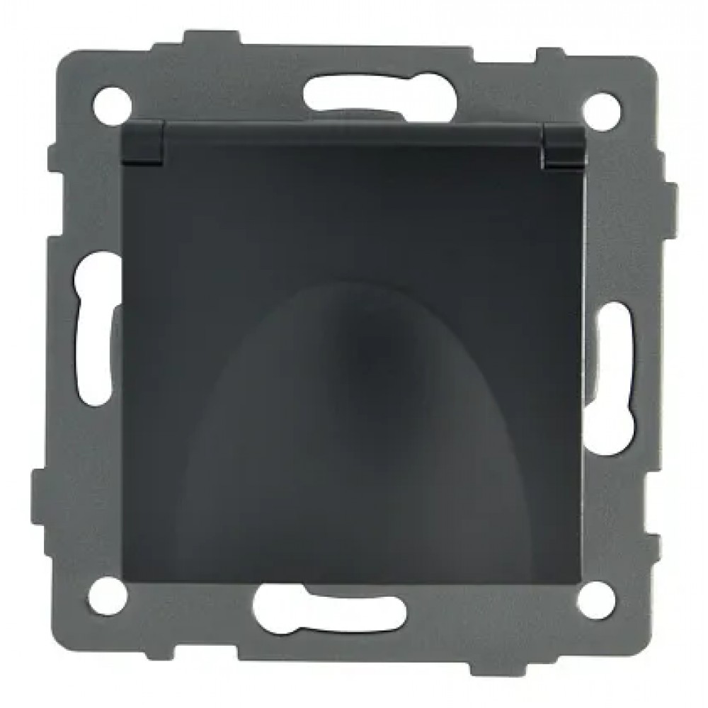 Розетка 1-я с крышкой с/з с шторками чёрная A-023B AWS