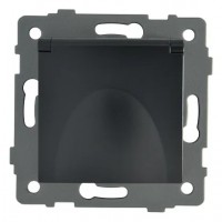 Розетка 1-я с крышкой с/з с шторками чёрная A-023B AWS