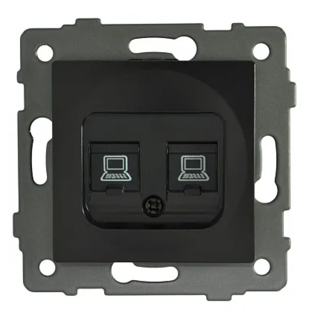 Розетка 2-я RJ45 (cat 5e) чёрная A-033B AWS