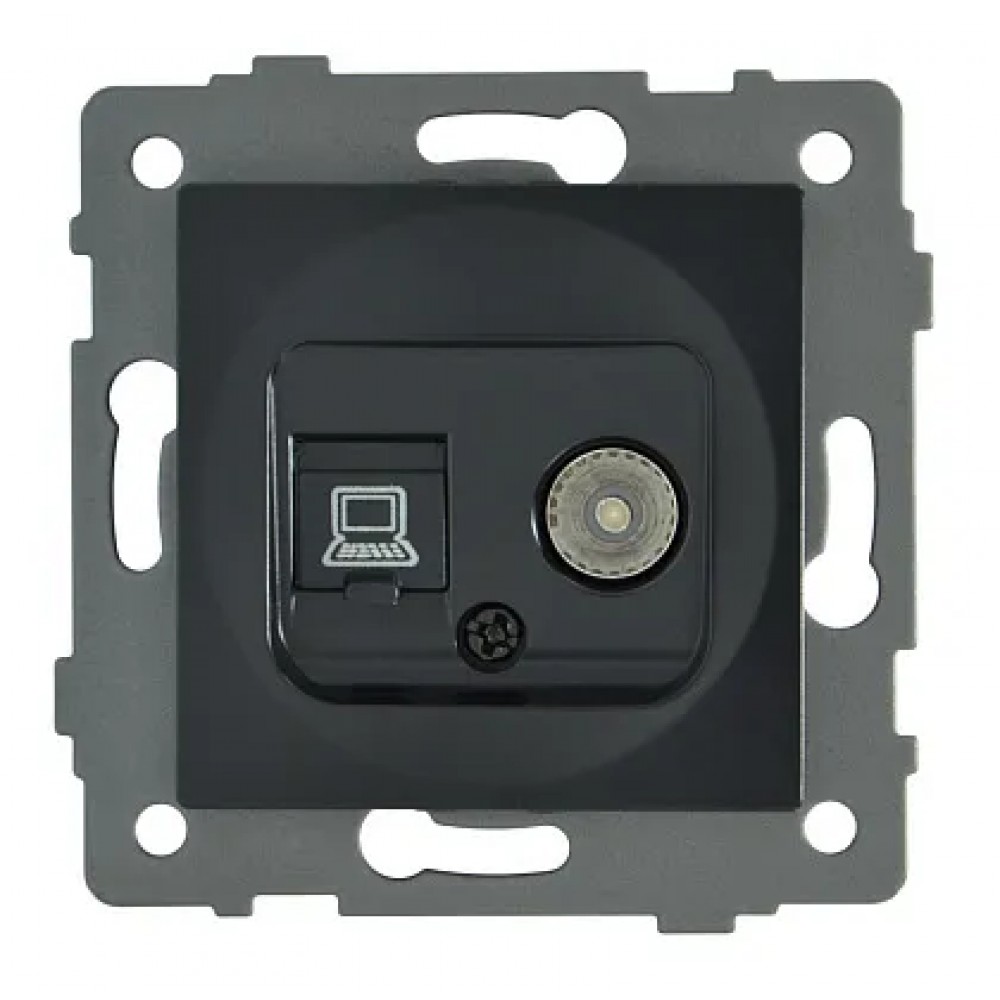 Розетка 2-я RJ45 (cat 5e) + TV чёрная A-038B AWS