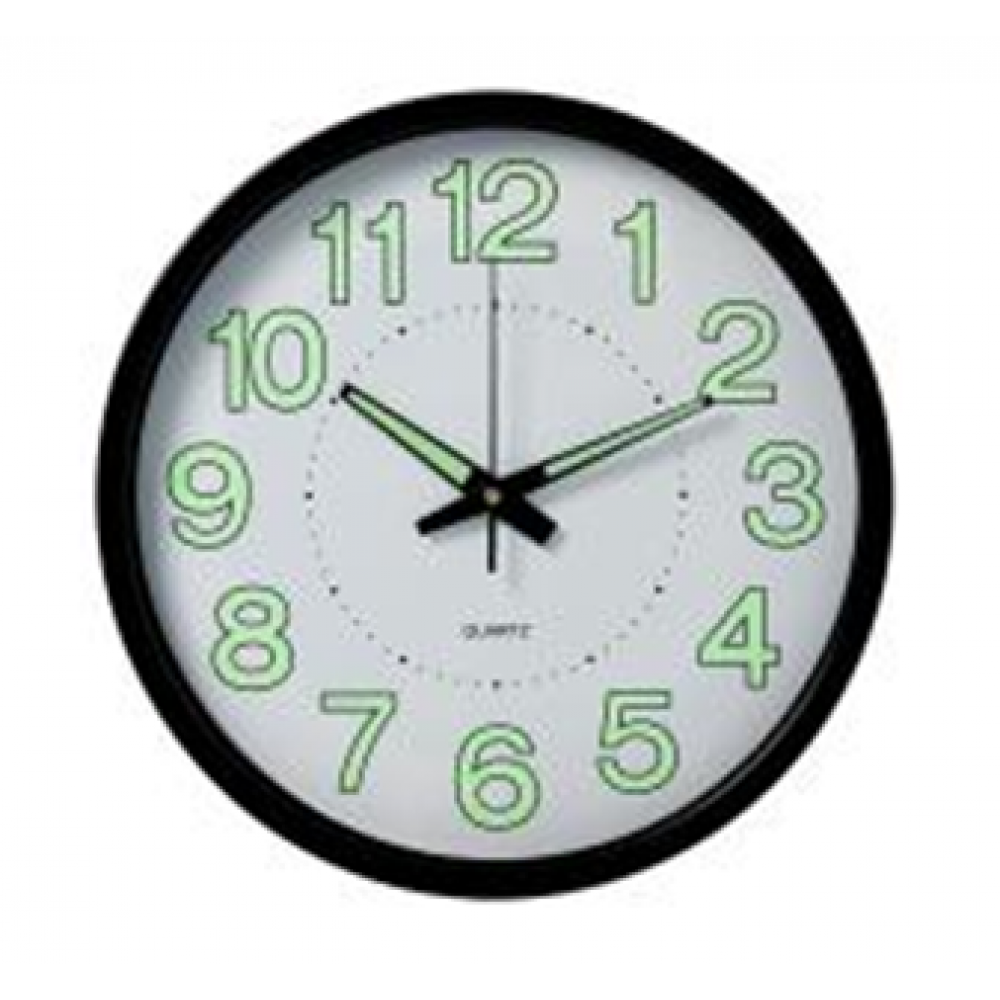 Часы настенные круг d=30см, корпус черный "Светящиеся", Рубин 3027-031