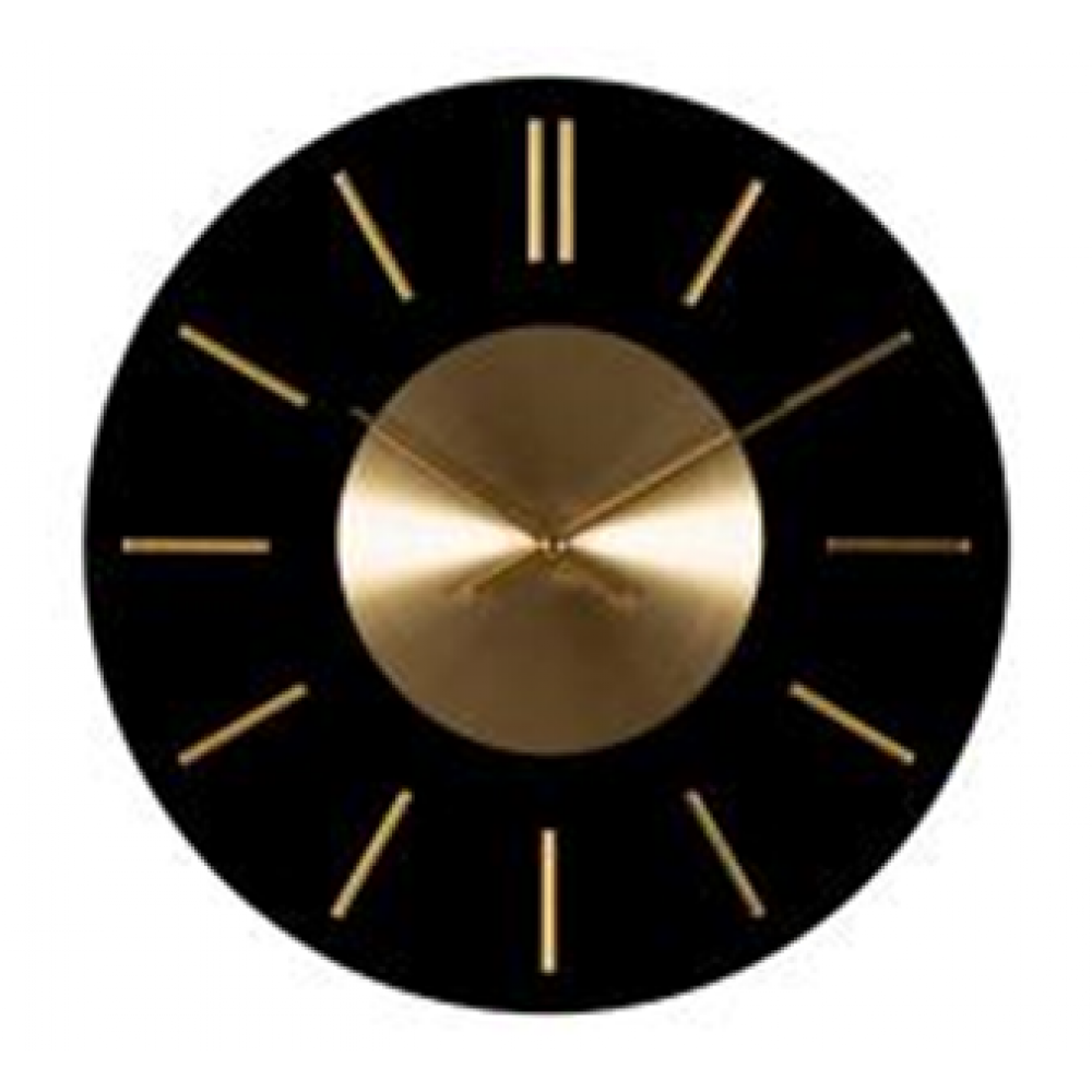 Часы настенные из стекла, d=33см, чёрный+золото, открытая стрелка, "Пластинка" Рубин 3300-001
