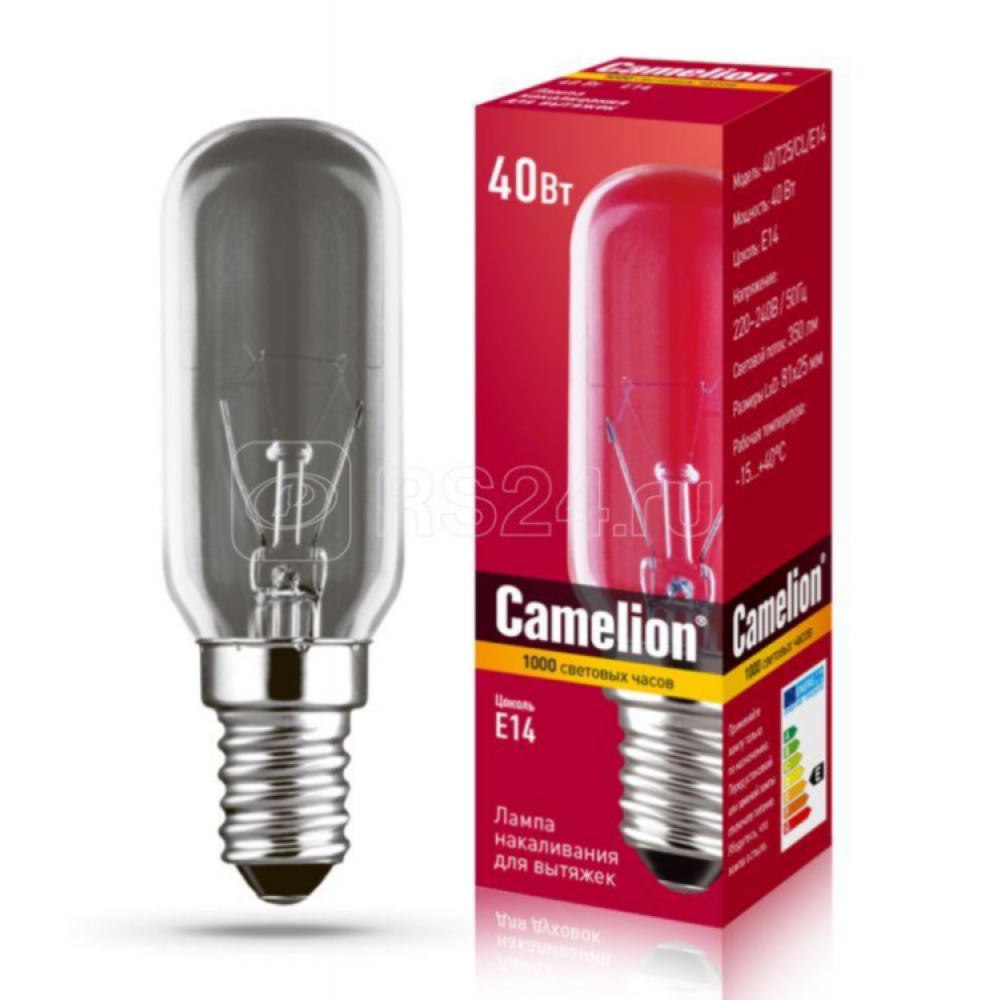 Лампа накаливания MIC 40/T25/CL/E14 для вытяжек Camelion 492465 Лампа накаливания MIC 40/T25/CL/E14 для вытяжек Camelion 492465