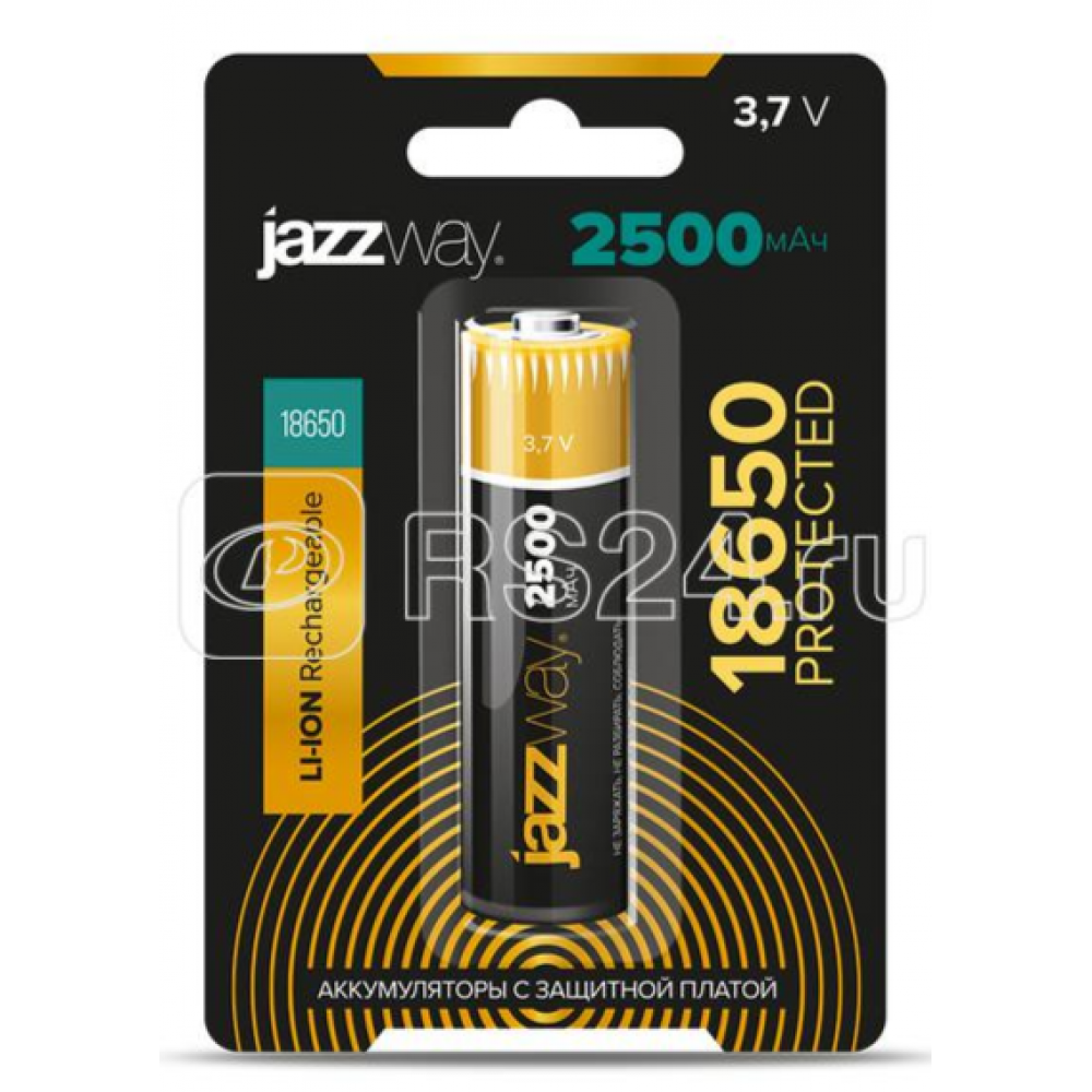 Аккумулятор 18650 3.7В Li-Ion 2500мА.ч с защитой (блист. 1шт) JazzWay 5059849