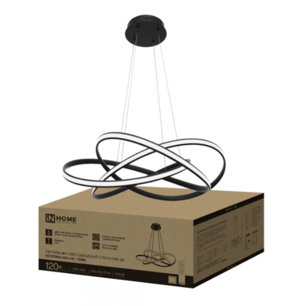 Светильник ESTETIKA DALI-HL120BL 120Вт 230В 3000-6500K 600х490x170мм 1.2м трос ДУ черный Светильник ESTETIKA DALI-HL120BL 120Вт 230В 3000-6500K 600х490x170мм 1.2м трос ДУ черный