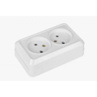 Розетка двойная 2П открытой установки IP20 10А 250В (керамика) белая  "Альфа" General, 477008