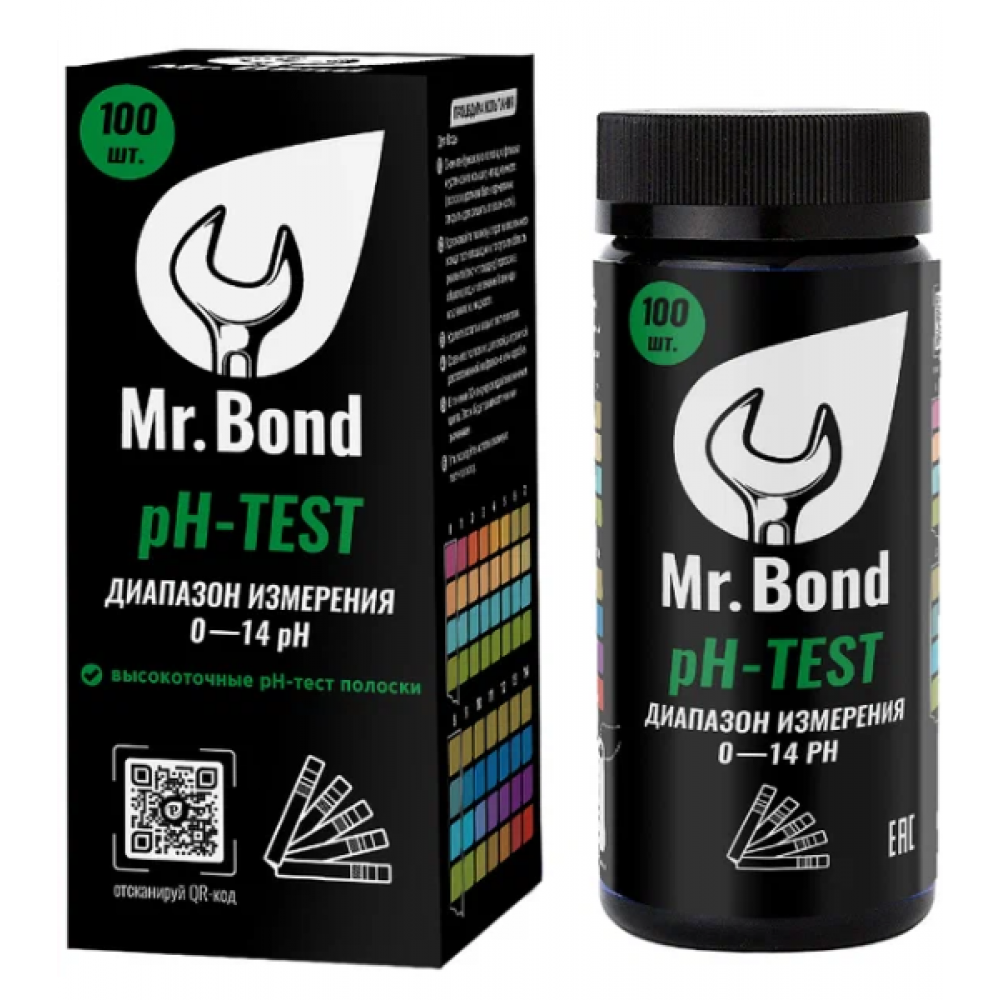 Комплект полосок индикаторов для измерения PH, 100шт Mr.Bond pH-TEST Комплект полосок индикаторов для измерения PH, 100шт Mr.Bond pH-TEST
