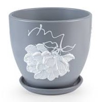 Кашпо керамическое Жаклин серо-белый №4 д18 высокий овал