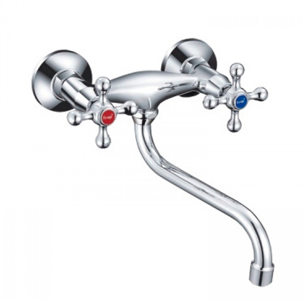 Смеситель для кухни пристенный силумин с маховиками Frap F4608