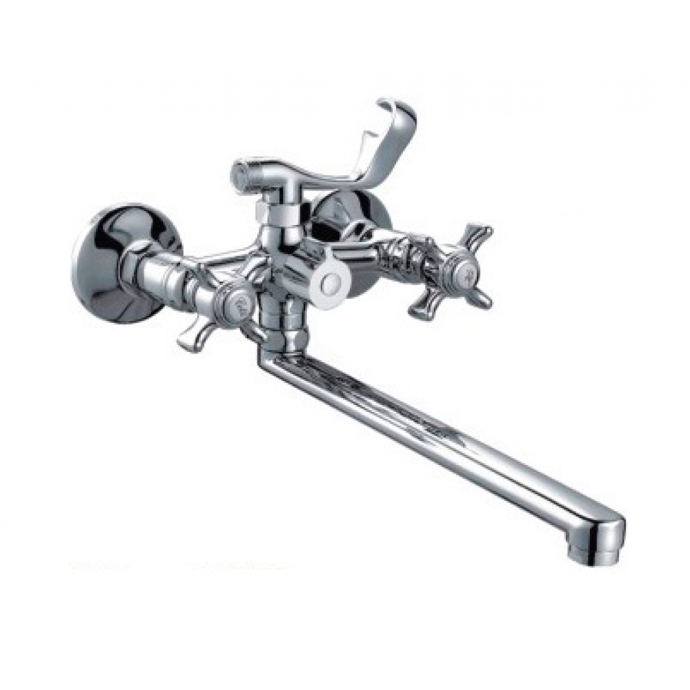 Смеситель для ванны поворотный дивертор латунь с маховиками Frap F2224