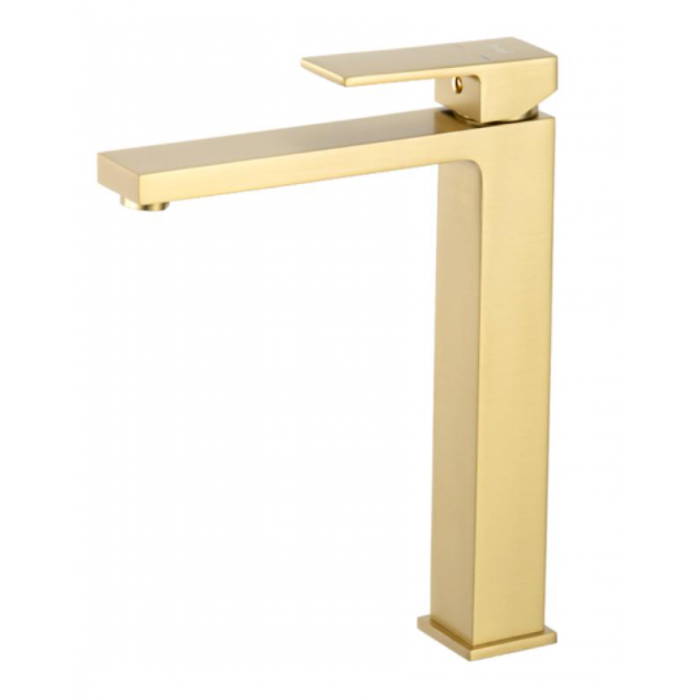 Смеситель для раковины высокий латунь сатин золотой Ф35мм Frap F1091-23