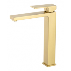 Смеситель для раковины высокий латунь сатин золотой Ф35мм Frap F1091-23