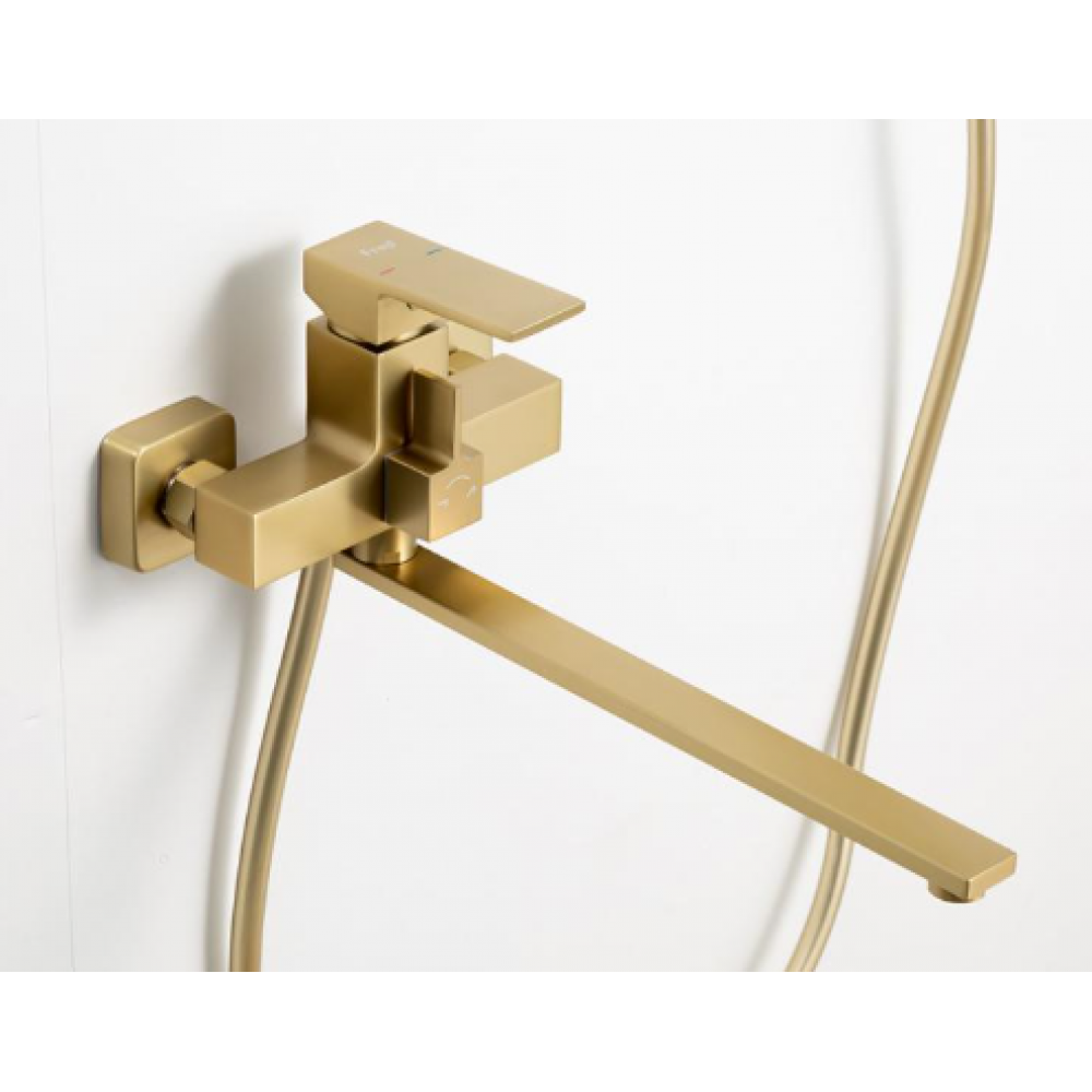 Смеситель для ванны поворотный дивертор латунь сатин золото Ф35мм Frap F2291-3