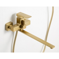 Смеситель для ванны поворотный дивертор латунь сатин золото Ф35мм Frap F2291-3