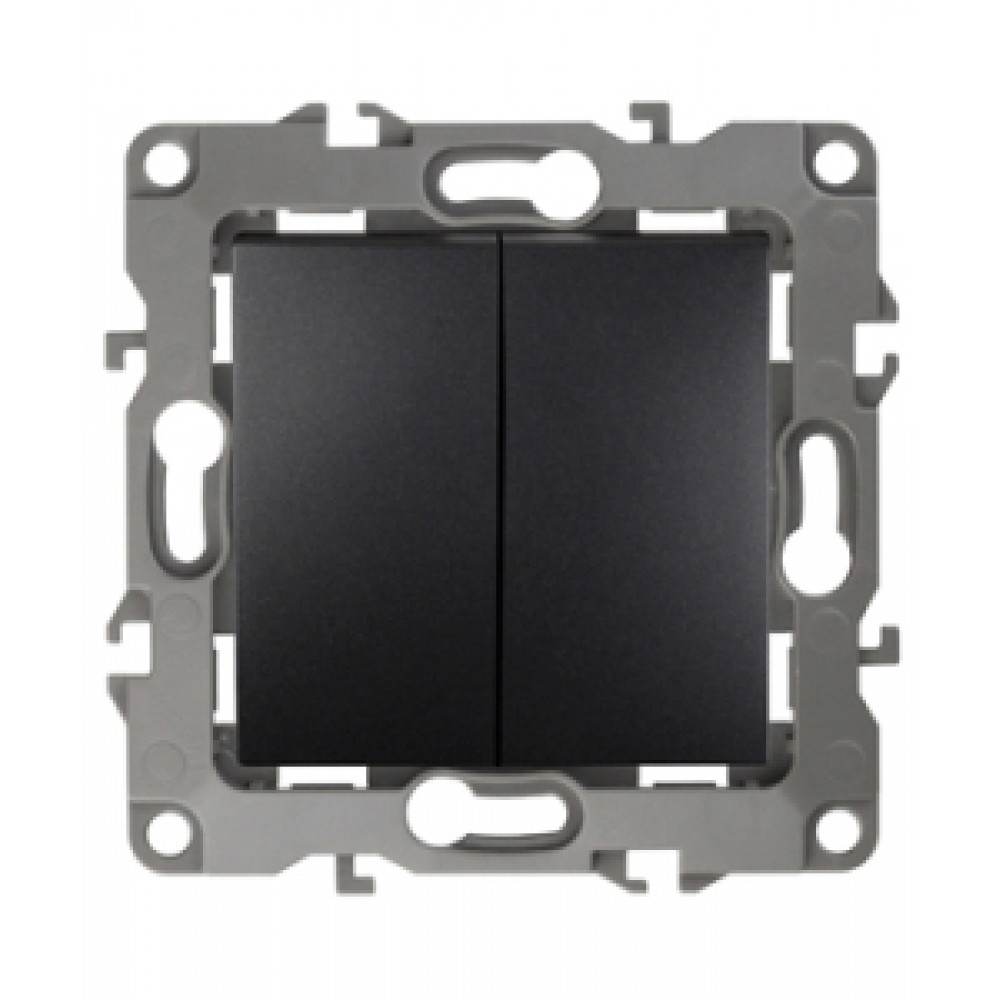 Выключатель 2кл. скрытой установки без рамки/лапок антрацит ЭРА 12-1004-05