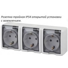 Розетка 3-я с/з открытой установки IP54 16А, с проз. крышкой Dita
