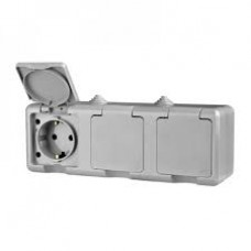 Розетка 3-я с/з открытой установки IP54 16А, с серой крышкой Dita