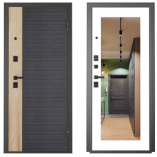 Дверь метал. РОНА Комбо Зеркало арктик чёрный муар 2050*860мм левая