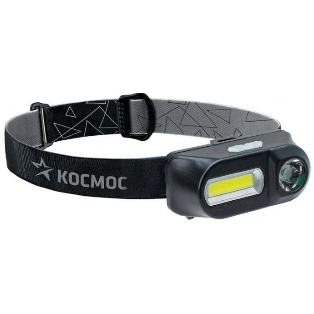 Фонарь налобный аккумуляторный XPE 3Вт + COB 3Вт сменный аккум. 1.2А.ч КОСМОС KocH3WDLith