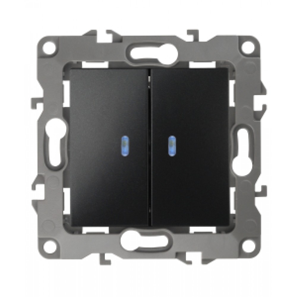 Выключатель 2кл. скрытой установки с подсветкой без рамки/лапок антрацит ЭРА 12-1105-05