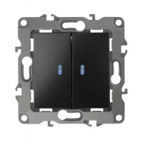Выключатель 2кл. скрытой установки с подсветкой без рамки/лапок антрацит ЭРА 12-1105-05